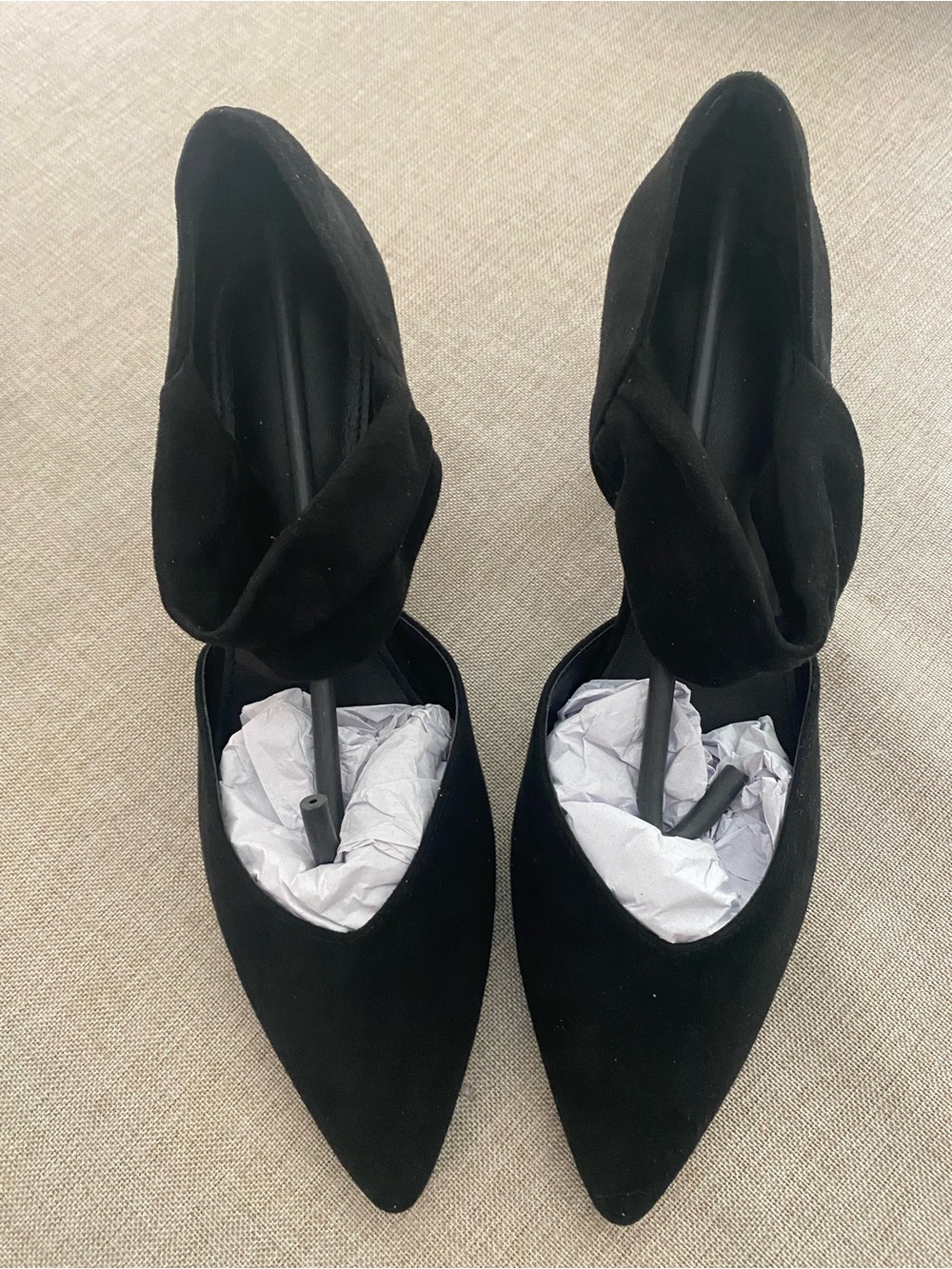 Black Suede Wrap Ankle Heels for Women